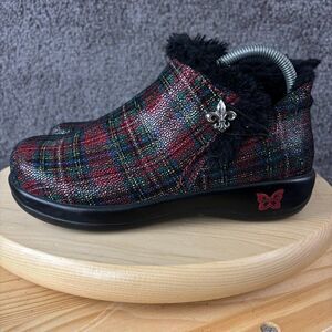 Alegria Ankle Boots Meri Womens 7.5 Wide Tartan Plaid Faux Fur Winter Booties